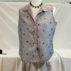 Vintage Summer Sleeveless Shirt Blouse Vest with Stars